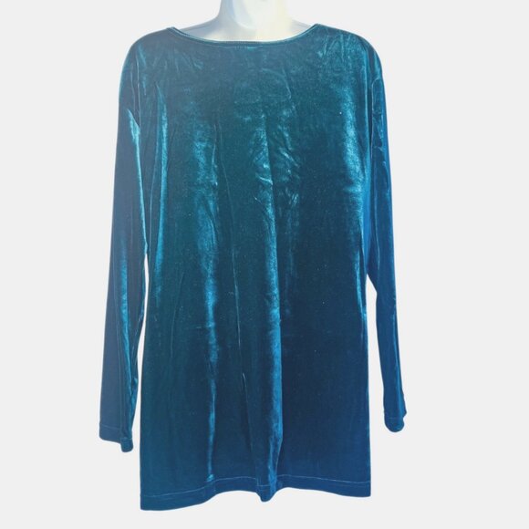 Vintage DIANE VON FURSTENBERG 90s Emerald Velvet Filigree Burnout Tunic Top - Picture 2 of 4